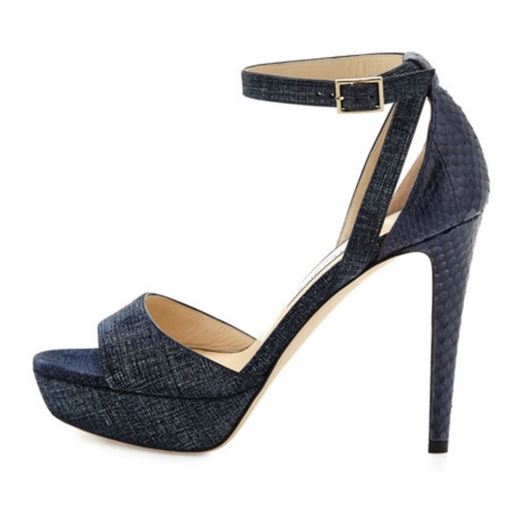 Jimmy Choo Kayden Leather Ankle-Wrap Sandal, Light Indigo/Navy ( Size 41 1/2 ) - Picture 3 of 7